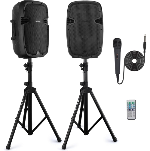 Pyle Wireless Portable PA system - 1000W High Powered Bluetooth Compatible Active + Passive Pair Outdoor Sound Speakers w/ USB SD MP3 AUX - 35mm