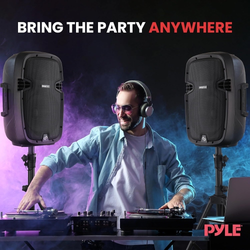 Pyle Wireless Portable PA system - 1000W High Powered Bluetooth Compatible Active + Passive Pair Outdoor Sound Speakers w/ USB SD MP3 AUX - 35mm