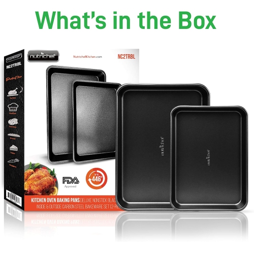 Ensemble de 2 plaques à biscuits antiadhésives noires de NutriChef - Ensembles de plats de cuisson polyvalents et durables en acier au carbone,