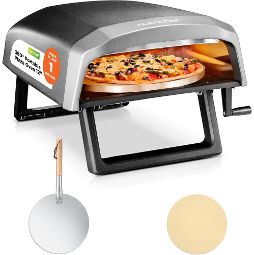 NutriChef Outdoor Pizza Oven with 360° Rotating Pizza Stone | Adjustable Heat Control Dial, Includes Pizza Peel, Stone & Regulator with Hose | Cooks