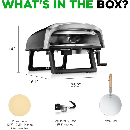 NutriChef Outdoor Pizza Oven with 360° Rotating Pizza Stone | Adjustable Heat Control Dial, Includes Pizza Peel, Stone & Regulator with Hose | Cooks