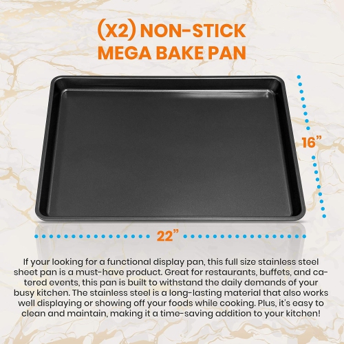 NutriChef 2-Piece XL Mega Cookie Sheet Baking Pans Set - 22" x 16" Extra Large Nonstick Carbon Steel Oven Baking Tray Pans, Stackable Bakeware, Black