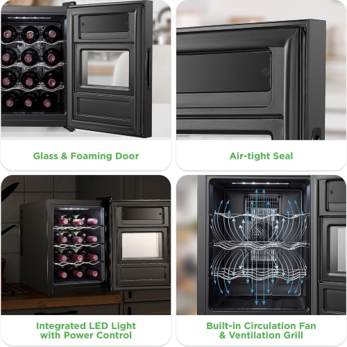 NutriChef PKCWC128 Chilling Refrigerator Cellar-Single-Zone Wine Cooler/Chiller, Digital Touch Button Control with Air Tight Seal, Contains Placement