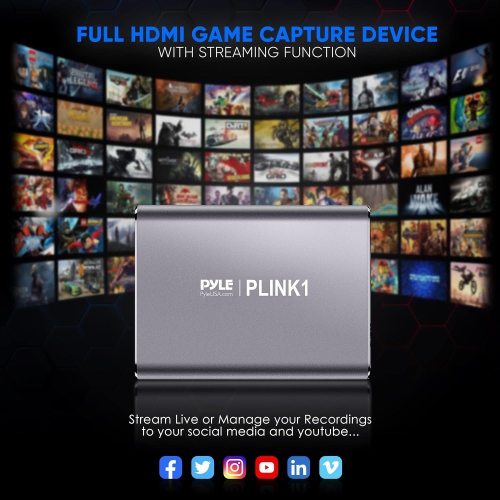 PyleUsa Capture Card - Full HD 1080p 4K HDMI-to-USB Audio-Video Via DSLR Camcorder Action Cam, Ultra Low Latency, Record to Computer for Gaming,