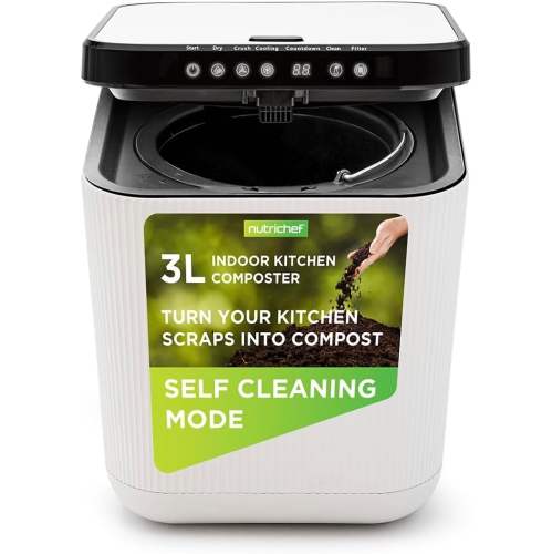 Nutrichef 3L Electric Kitchen Composter - Compost’s Organic Material & Food Scraps | Countertop Automatic Compost Bin | Dry, Crush, & Cooling