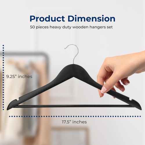 SereneLife 50 Pieces Wood Hangers - Space Saving Heavy Duty Slim Suit Clothes Hanger Set with 360 Degree Swivel Metal Hook, Can Hold Up to 10 Lbs.