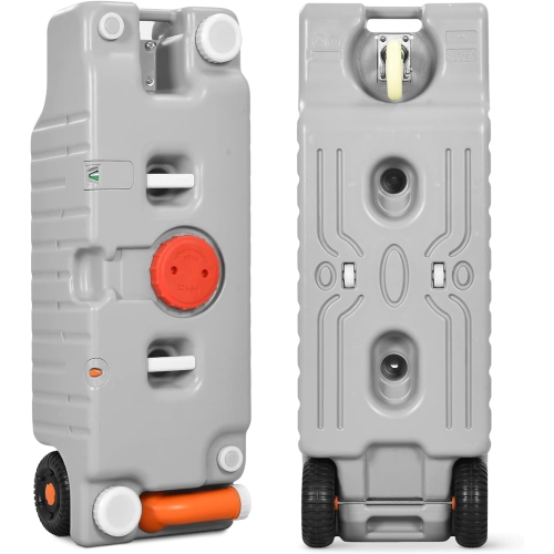SereneLife 75L RV Portable Water Tank with Metal Handle, Large Wheels, Level Indicator & Rotating Spout - Ideal for Freshwater or Sewage Storage,