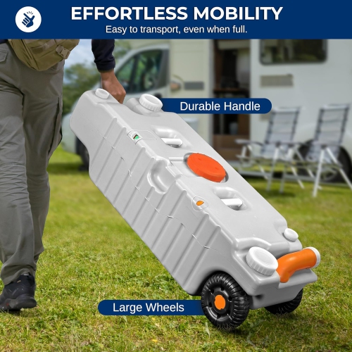 SereneLife 75L RV Portable Water Tank with Metal Handle, Large Wheels, Level Indicator & Rotating Spout - Ideal for Freshwater or Sewage Storage,
