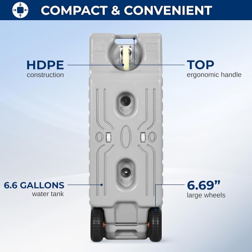 SereneLife 75L RV Portable Water Tank with Metal Handle, Large Wheels, Level Indicator & Rotating Spout - Ideal for Freshwater or Sewage Storage,