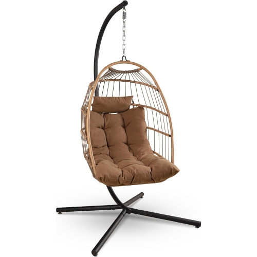 Chaise à oeufs suspendue avec support de SereneLife - Jusqu'à 550&nbsp;lb de capacité - Magnifique panier pivotant avec base en osier rotin et cadre