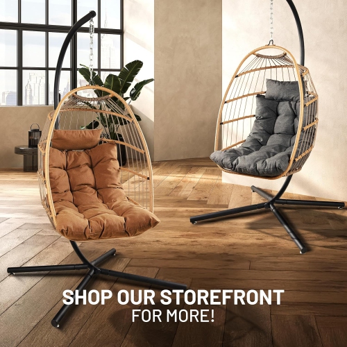 Chaise à oeufs suspendue avec support de SereneLife - Jusqu'à 550&nbsp;lb de capacité - Magnifique panier pivotant avec base en osier rotin et cadre