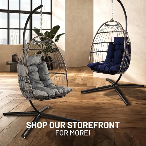 Chaise à oeufs suspendue avec support de SereneLife - Jusqu'à 550&nbsp;lb de capacité - Magnifique panier pivotant avec base en osier rotin et cadre