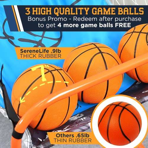 SereneLife Single Hoop Basketball Shootout Indoor Home Arcade Room Game with Electronic LED Digital Basket Ball Shot Scoreboard&Play Timer Fold-up