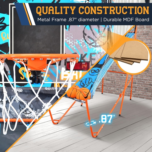 SereneLife Single Hoop Basketball Shootout Indoor Home Arcade Room Game with Electronic LED Digital Basket Ball Shot Scoreboard&Play Timer Fold-up