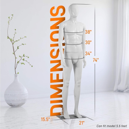 SereneLife 73'' Male Mannequin, Full Body Dress Form with Adjustable Posture, 360° Rotating Head, Flexible Hands & Legs for Easy Positioning, Durable