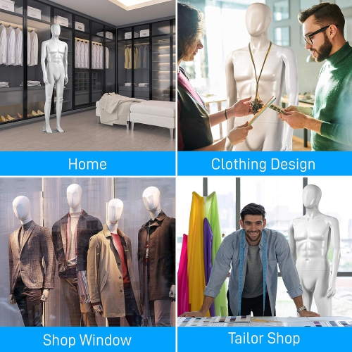 SereneLife 73'' Male Mannequin, Full Body Dress Form with Adjustable Posture, 360° Rotating Head, Flexible Hands & Legs for Easy Positioning, Durable