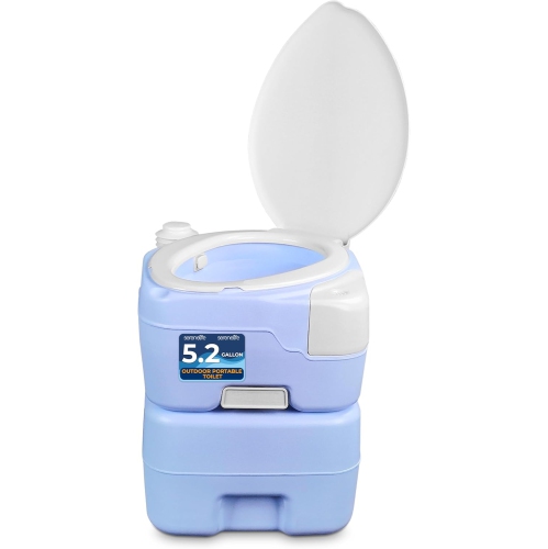 SereneLife 5.2 Gallon Portable Camping Toilet with Plastic Funnel, Hand Spray, Diagonal Seat and Mobile Holder for Adults, Portable Potty for