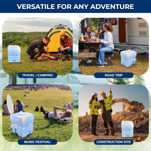 SereneLife 5.2 Gallon Portable Camping Toilet with Plastic Funnel, Hand Spray, Diagonal Seat and Mobile Holder for Adults, Portable Potty for