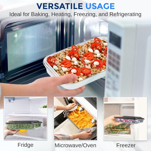 SereneLife 4-Piece Glass Baking Dish with Lids Set - Heavy Duty Rectangular Glass Baking Pan with BPA-Free Lids, Oven-Safe Bakeware for Lasagna,