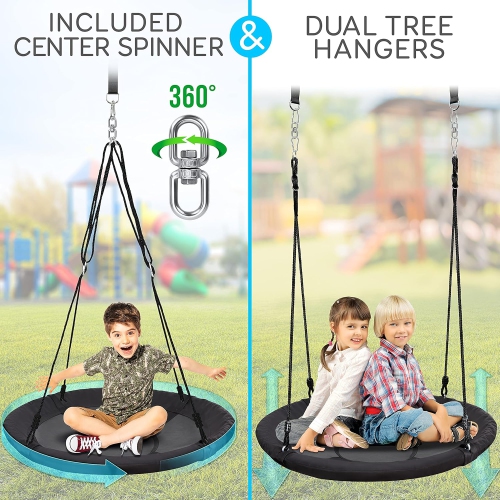 SereneLife Saucer Swing with Hang Kit, Outdoor Tree Swing with Swivel Spinner for Kids