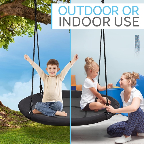 SereneLife Saucer Swing with Hang Kit, Outdoor Tree Swing with Swivel Spinner for Kids