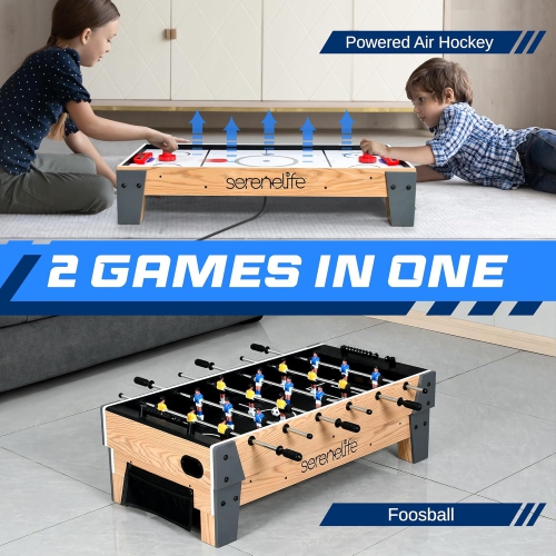 SereneLife 38” Table Top Air Hockey and 40” Foosball Set, 2-in-1 Swivel Game Table with Soccer Balls, Pushers, and Pucks for Game Rooms, Arcades,