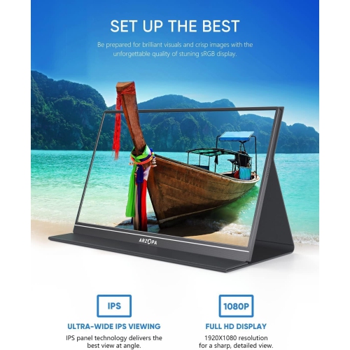 ARZOPA Portable Monitor, 15.6'' 1080P FHD Laptop Monitor USB C HDMI Computer Display HDR Eye Care External Screen w/Smart Cover for Mac Phone Xbox