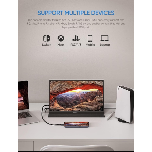 ARZOPA Portable Monitor, 15.6'' 1080P FHD Laptop Monitor USB C HDMI Computer Display HDR Eye Care External Screen w/Smart Cover for Mac Phone Xbox