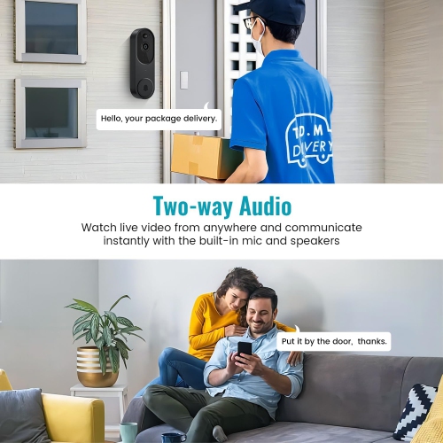 LDAS A2 Video 1080P Doorbell Camera Wireless with Chime, Cloud Storage, Night Vision, 2.4Ghz WiFi, Live Image, 2-Way Audio, Indoor Surveillance,