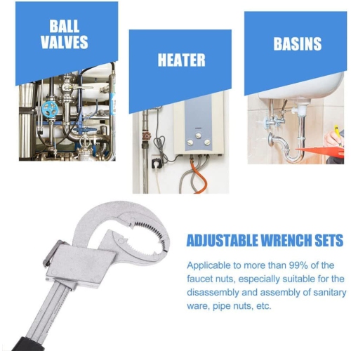 Universal Adjustable Double Ended Wrench, Multifunctional Faucet Wrench for Sink, Pipe Wrenches Set for Plumbing Repair Installation Hand Tools