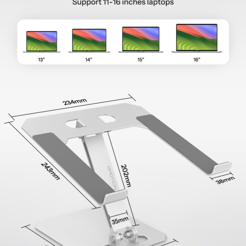 Laptop Stand for Desk, OMOTON Ergonomic Adjustable Computer Stand Aluminum Portable Desktop Laptop Riser Holder for MacBook Air Pro, Dell, HP and All