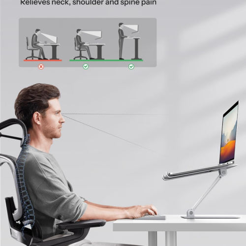 Laptop Stand for Desk, OMOTON Ergonomic Adjustable Computer Stand Aluminum Portable Desktop Laptop Riser Holder for MacBook Air Pro, Dell, HP and All