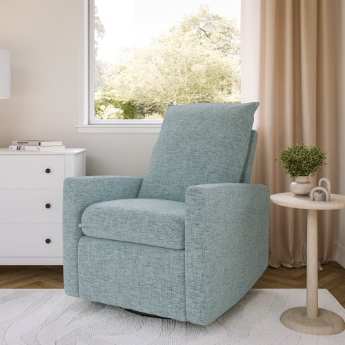 CorLiving Upholstered Light Blue Glider Recliner Chair, Modern Recliner Chair for Living Room, Bedroom