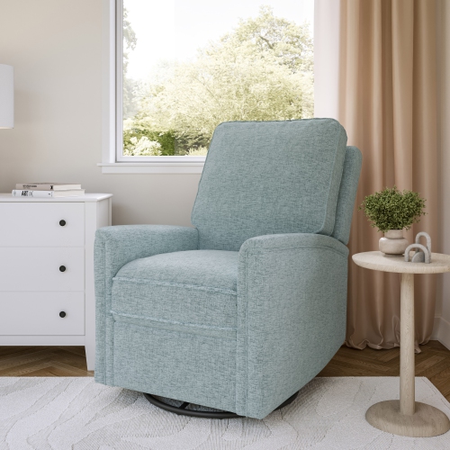 Fauteuil inclinable manuel et pivotant en tissu de Corliving, fauteuil inclinable moderne pour salon, chambre à coucher, bleu pâle