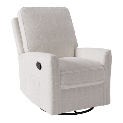 Corliving Upholstered Fabric Swivel Manual Recliner Chair, Modern Recliner Chair for Living Room, Bedroom, White Boucle