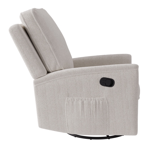 Corliving Upholstered Fabric Swivel Manual Recliner Chair, Modern Recliner Chair for Living Room, Bedroom, White Boucle