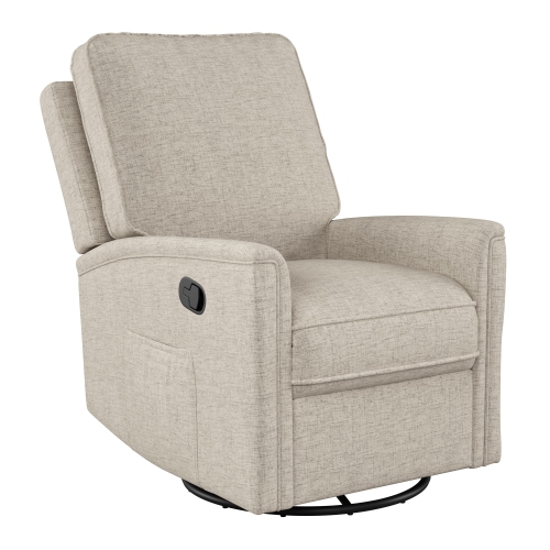 Corliving Upholstered Fabric Swivel Manual Recliner Chair, Modern Recliner Chair for Living Room, Bedroom, Beige