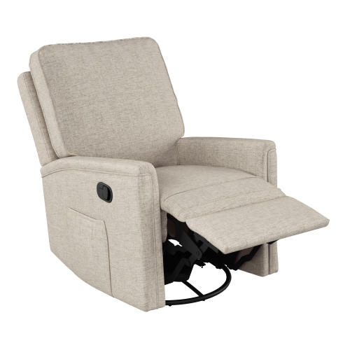 Corliving Upholstered Fabric Swivel Manual Recliner Chair, Modern Recliner Chair for Living Room, Bedroom, Beige