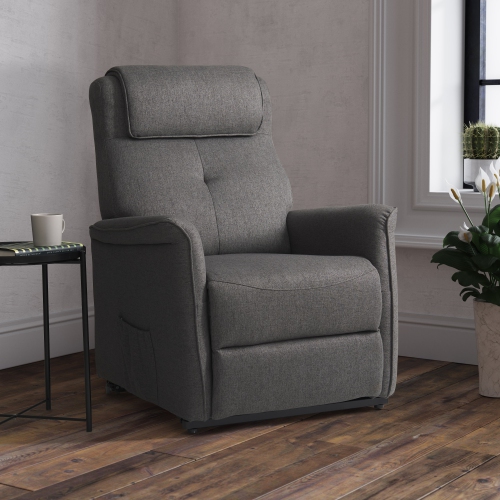 Corliving Upholstered Power Lift Recliner for Elderly, with Remote, Side Pockets for Living Room, Bedroom, Grey
