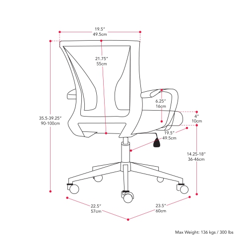 CorLiving Cooper Black Mesh Back Ergonomic Height Adjustable Task Chair - for Home Office, Tilting, Padded Seat