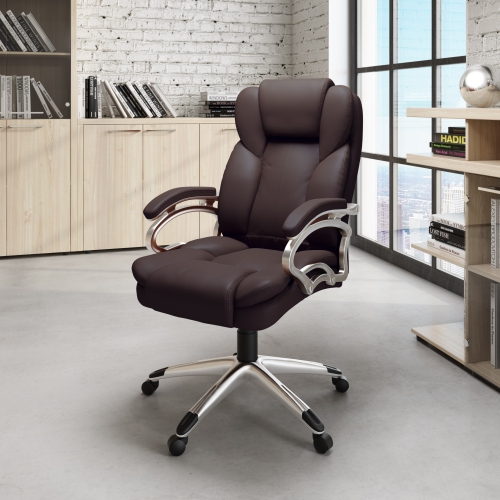 Corliving Upholstered Executive Office Chair, Computer Desk Chair, Adjustable Height, for Home Office, Espresso