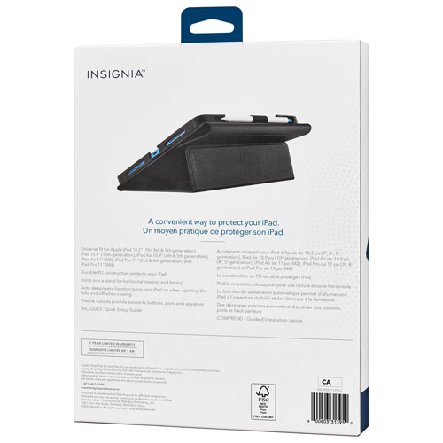 Insignia Folio Case for Most 10.2" to 11" iPad, iPad Air and iPad Pro Models - Black - Only at Best Buy