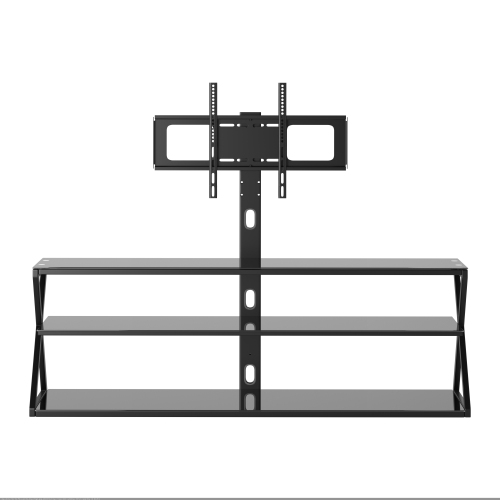 CorLiving TechMount Pro Black Tempered Glass and Metal TV Stand with TV Mount for Most TVs up to 65"