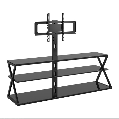 CorLiving TechMount Pro Black Tempered Glass and Metal TV Stand with TV Mount for Most TVs up to 65"