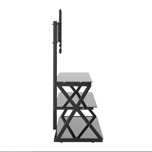 CorLiving TechMount Pro Black Tempered Glass and Metal TV Stand with TV Mount for Most TVs up to 65"