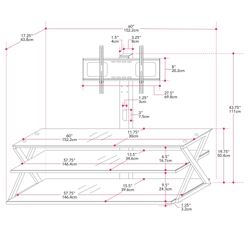 CorLiving TechMount Pro Black Tempered Glass and Metal TV Stand with TV Mount for Most TVs up to 65"