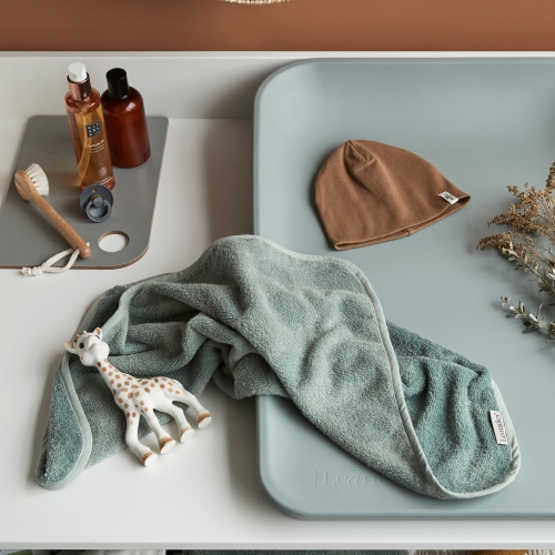 Surmatelas en jersey de coton biologique Leander pour boulanger - Vert sauge