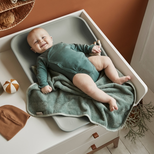 Surmatelas en jersey de coton biologique Leander pour boulanger - Vert sauge