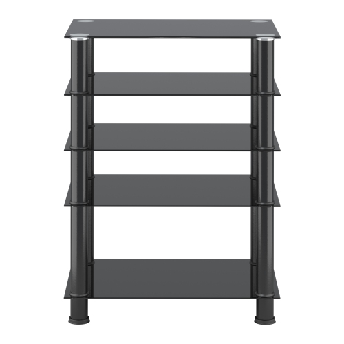 CorLiving Laurent Black Tempered Glass and Metal Customizable 5-Tier Media Component Stand