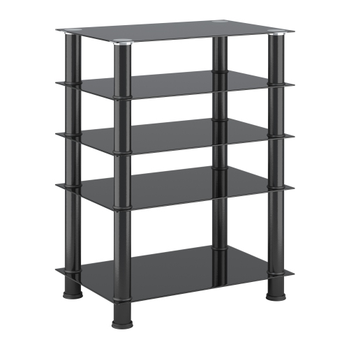 CorLiving Laurent Black Tempered Glass and Metal Customizable 5-Tier Media Component Stand
